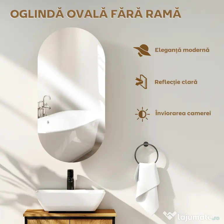 HOMCOM Oglindă Ovală Modernă cu Dulap și Două Rafturi, 45x90 cm, Alb | Aosom Romania