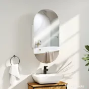 HOMCOM Oglindă Ovală Modernă cu Dulap și Două Rafturi, 45x90 cm, Alb 