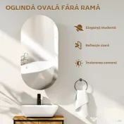 HOMCOM Oglindă Ovală Modernă cu Dulap și Două Rafturi, 45x90 cm, Alb 