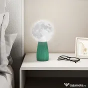 HOMCOM Lampă de Masă cu 3 Culori în Formă de Lună, din ABS Alb și Verde Închis | Aosom Romania