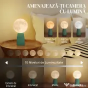 HOMCOM Lampă de Masă cu 3 Culori în Formă de Lună, din ABS Alb și Verde Închis | Aosom Romania