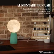 HOMCOM Lampă de Masă cu 3 Culori în Formă de Lună, din ABS Alb și Verde Închis | Aosom Romania