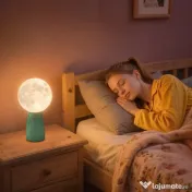 HOMCOM Lampă de Masă cu 3 Culori în Formă de Lună, din ABS Alb și Verde Închis | Aosom Romania