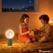 HOMCOM Lampă de Masă cu 3 Culori în Formă de Lună, din ABS Alb și Verde Închis | Aosom Romania