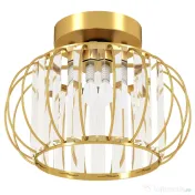 HOMCOM Plafonieră LED Modernă și Minimalistă cu Structură Tip Cușcă și 18 Cristale, din Metal Auriu, Ø27x19 cm