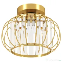 HOMCOM Plafonieră LED Modernă și Minimalistă cu Structură Tip Cușcă și 18 Cristale, din Metal Auriu, Ø27x19 cm