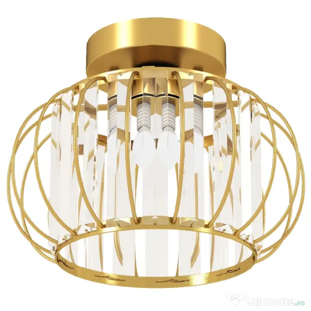 HOMCOM Plafonieră LED Modernă și Minimalistă cu Structură Tip Cușcă și 18 Cristale, din Metal Auriu, Ø27x19 cm