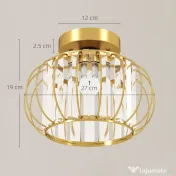 HOMCOM Plafonieră LED Modernă și Minimalistă cu Structură Tip Cușcă și 18 Cristale, din Metal Auriu, Ø27x19 cm