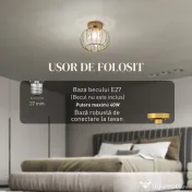 HOMCOM Plafonieră LED Modernă și Minimalistă cu Structură Tip Cușcă și 18 Cristale, din Metal Auriu, Ø27x19 cm