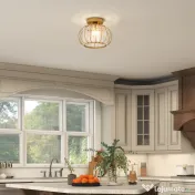 HOMCOM Plafonieră LED Modernă și Minimalistă cu Structură Tip Cușcă și 18 Cristale, din Metal Auriu, Ø27x19 cm
