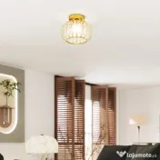 HOMCOM Plafonieră LED Modernă și Minimalistă cu Structură Tip Cușcă și 18 Cristale, din Metal Auriu, Ø27x19 cm
