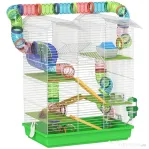 PawHut Cușcă pentru Hamsteri și Rozătoare cu 5 Niveluri și Tuburi Colorate Albastru | Aosom Romania