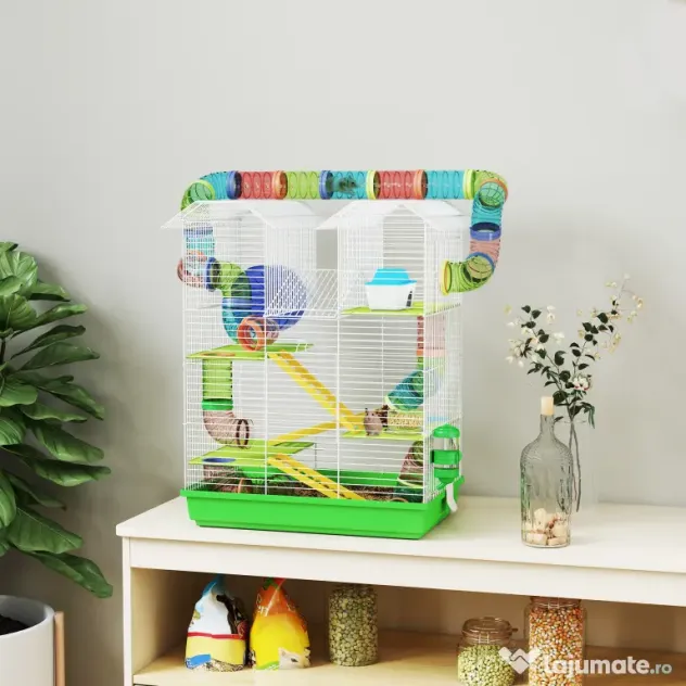 PawHut Cușcă pentru Hamsteri și Rozătoare cu 5 Niveluri și Tuburi Colorate Albastru | Aosom Romania