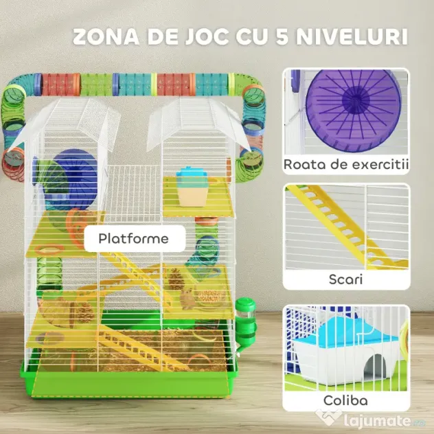 PawHut Cușcă pentru Hamsteri și Rozătoare cu 5 Niveluri și Tuburi Colorate Albastru | Aosom Romania