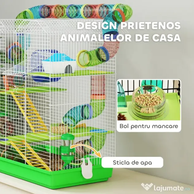 PawHut Cușcă pentru Hamsteri și Rozătoare cu 5 Niveluri și Tuburi Colorate Albastru | Aosom Romania