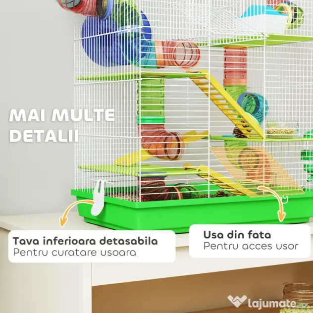 PawHut Cușcă pentru Hamsteri și Rozătoare cu 5 Niveluri și Tuburi Colorate Albastru | Aosom Romania