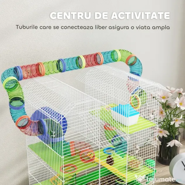 PawHut Cușcă pentru Hamsteri și Rozătoare cu 5 Niveluri și Tuburi Colorate Albastru | Aosom Romania
