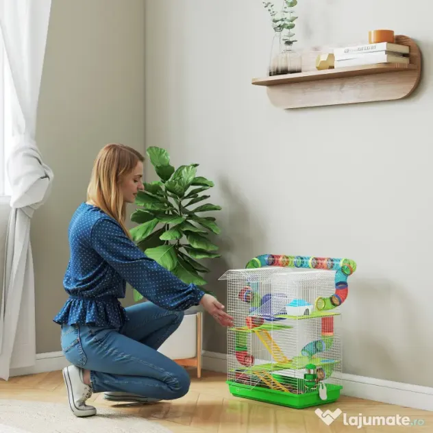 PawHut Cușcă pentru Hamsteri și Rozătoare cu 5 Niveluri și Tuburi Colorate Albastru | Aosom Romania