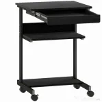HOMCOM Birou PC cu Sertar Glisant, 2 Rafturi și 4 Roți, din Lemn și Metal, 56x51x79 cm, Negru