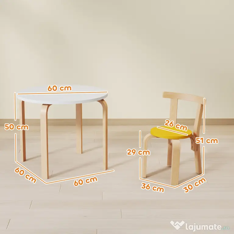 AIYAPLAY Set Masă și Scaune pentru Copii 3-8 Ani, 5 Piese cu Margini Rotunjite din Lemn Multicolor | Aosom Romania