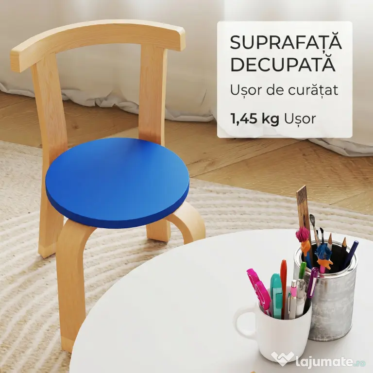 AIYAPLAY Set Masă și Scaune pentru Copii 3-8 Ani, 5 Piese cu Margini Rotunjite din Lemn Multicolor | Aosom Romania