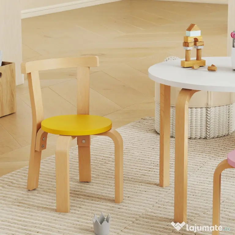 AIYAPLAY Set Masă și Scaune pentru Copii 3-8 Ani, 5 Piese cu Margini Rotunjite din Lemn Multicolor | Aosom Romania