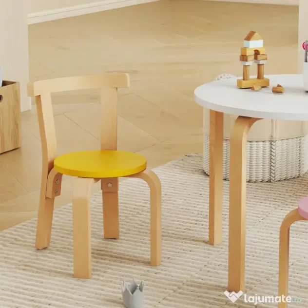 AIYAPLAY Set Masă și Scaune pentru Copii 3-8 Ani, 5 Piese cu Margini Rotunjite din Lemn Multicolor | Aosom Romania