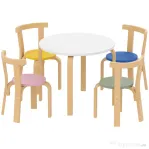 AIYAPLAY Set masă și scaune pentru copii 3-8 ani, 5 piese, cu margini rotunjite, din lemn multicolor