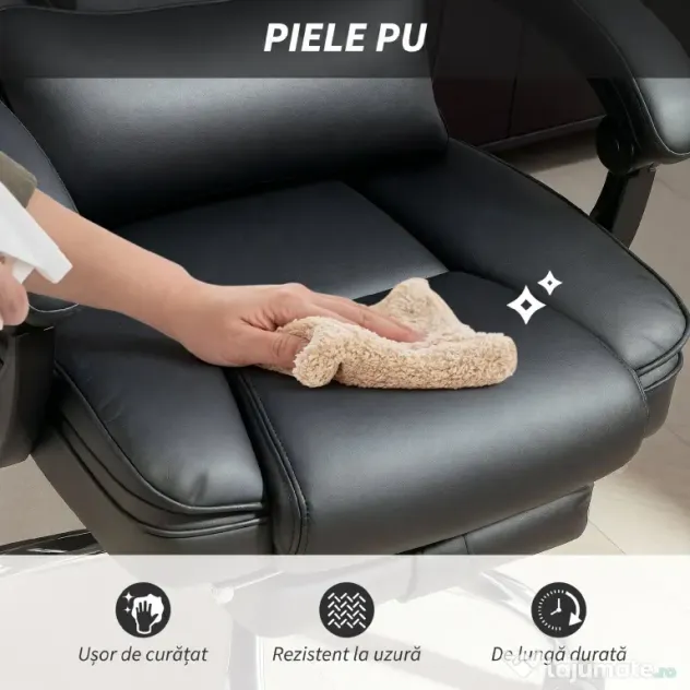 HOMCOM Scaun de Birou cu Masaj și Încălzire, Reclinabil, din Piele PU, cu Telecomandă și Suport pentru Picioare, Negru | Aosom Romania