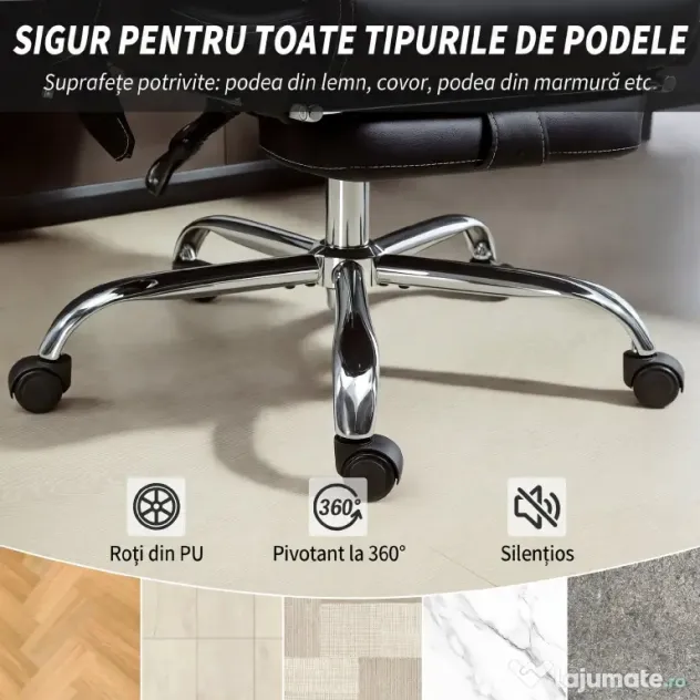 HOMCOM Scaun de Birou cu Masaj și Încălzire, Reclinabil, din Piele PU, cu Telecomandă și Suport pentru Picioare, Negru | Aosom Romania