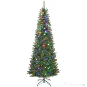 HOMCOM Pom de Crăciun Artificial de 210 cm cu Lumini Incorporate Albe și Colorate în 9 Moduri și 1273 Ramuri Ignifuge, Brad de Crăciun Realist și Des cu Bază Metalică Pliabilă pentru Acasă | Aosom Romania