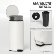 HOMCOM Coș de gunoi 30 L cu capac soft-close, metal și PP, crem | Aosom Romania