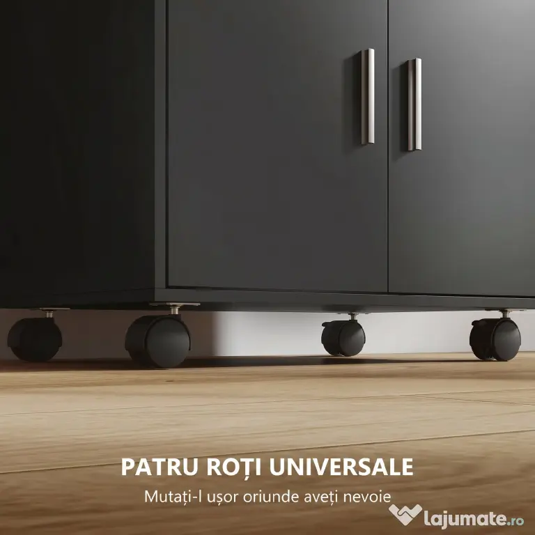 HOMCOM Dulap pentru Cuptorul cu Microunde cu Roți, Bufet de Bucătărie cu Sertar, Blat pentru Aparate, Dulap cu 2 Uși, Raft Retractabil și Raft Deschis, Cărucior de Bucătărie pentru Sufragerie, 59x40x92cm, Negru | Aosom Romania