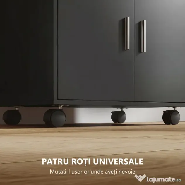 HOMCOM Dulap pentru Cuptorul cu Microunde cu Roți, Bufet de Bucătărie cu Sertar, Blat pentru Aparate, Dulap cu 2 Uși, Raft Retractabil și Raft Deschis, Cărucior de Bucătărie pentru Sufragerie, 59x40x92cm, Negru | Aosom Romania