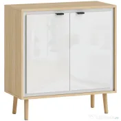 HOMCOM Dulap Modern cu 2 Uși și Raft Reglabil 72x35x77cm Alb și Stejar | Aosom Romania 