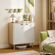 HOMCOM Dulap Modern cu 2 Uși și Raft Reglabil 72x35x77cm Alb și Stejar | Aosom Romania 