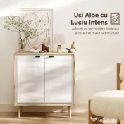 HOMCOM Dulap Modern cu 2 Uși și Raft Reglabil 72x35x77cm Alb și Stejar | Aosom Romania 