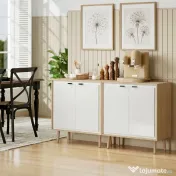 HOMCOM Dulap Modern cu 2 Uși și Raft Reglabil 72x35x77cm Alb și Stejar | Aosom Romania 