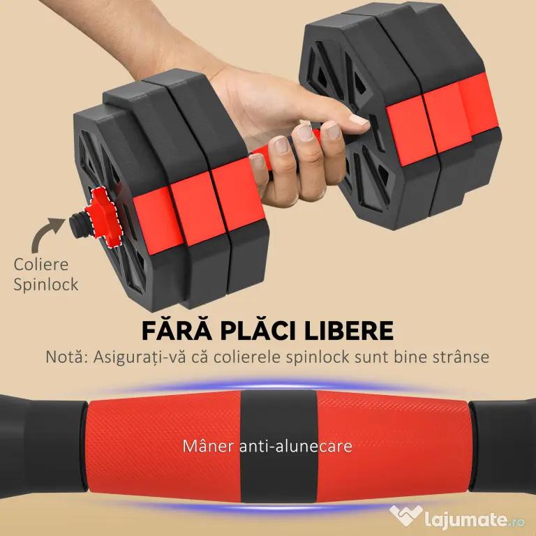 SPORTNOW Set Greutăți 4 în 1 de 30 kg, Kettlebell, 2 Haltere, Bară pentru Ridicări și Flotări, Roșu | Aosom Romania