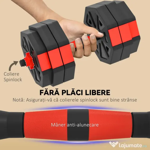 SPORTNOW Set Greutăți 4 în 1 de 30 kg, Kettlebell, 2 Haltere, Bară pentru Ridicări și Flotări, Roșu | Aosom Romania
