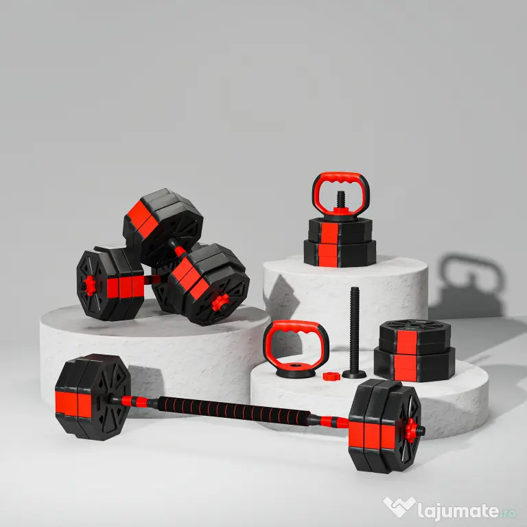 SPORTNOW Set Greutăți 4 în 1 de 30 kg, Kettlebell, 2 Haltere, Bară pentru Ridicări și Flotări, Roșu | Aosom Romania