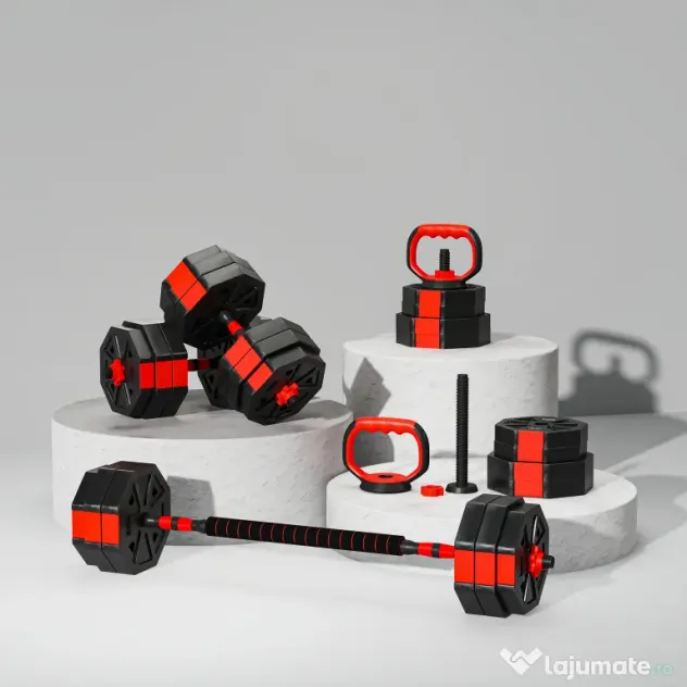 SPORTNOW Set Greutăți 4 în 1 de 30 kg, Kettlebell, 2 Haltere, Bară pentru Ridicări și Flotări, Roșu | Aosom Romania