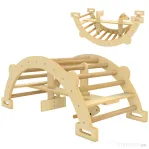 AIYAPLAY Arc Montessori din Lemn pentru Copii 2-4 Ani, Convertibil în Balansoar, Joc de Cățărare, 110x52x45 cm, culoare Lemn | Aosom Romania