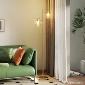 HOMCOM Lampă de podea modernă cu 2 lumini și capete reglabile, întrerupător cu pedală, aur | Aosom Romania