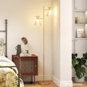 HOMCOM Lampă de podea modernă cu 2 lumini și capete reglabile, întrerupător cu pedală, aur | Aosom Romania