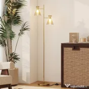 HOMCOM Lampă de podea modernă cu 2 lumini și capete reglabile, întrerupător cu pedală, aur | Aosom Romania
