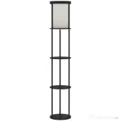 HOMCOM Lampă de Podea LED cu Rafturi Rotunde, Abajur Textile, Comutator cu Pedală și Telecomandă, Negru | Aosom Romania