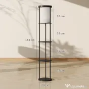 HOMCOM Lampă de Podea LED cu Rafturi Rotunde, Abajur Textile, Comutator cu Pedală și Telecomandă, Negru | Aosom Romania