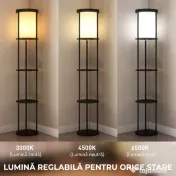 HOMCOM Lampă de Podea LED cu Rafturi Rotunde, Abajur Textile, Comutator cu Pedală și Telecomandă, Negru | Aosom Romania