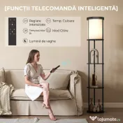 HOMCOM Lampă de Podea LED cu Rafturi Rotunde, Abajur Textile, Comutator cu Pedală și Telecomandă, Negru | Aosom Romania